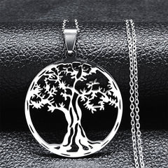 Fashion Tree of Life Silver Color Chain Necklaces for Women Stainless Steel Chain Necklace Jewelry cadenas mujer N42S01