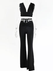 Articat Slim Backless Two Piece Set Women Solid Sleeveless Top Long Pants Ladies Winter Slim Hollow Out Women Streetwear Sets