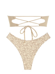 V-wired Ruffle Ribbed High Cut Strapless Bikini