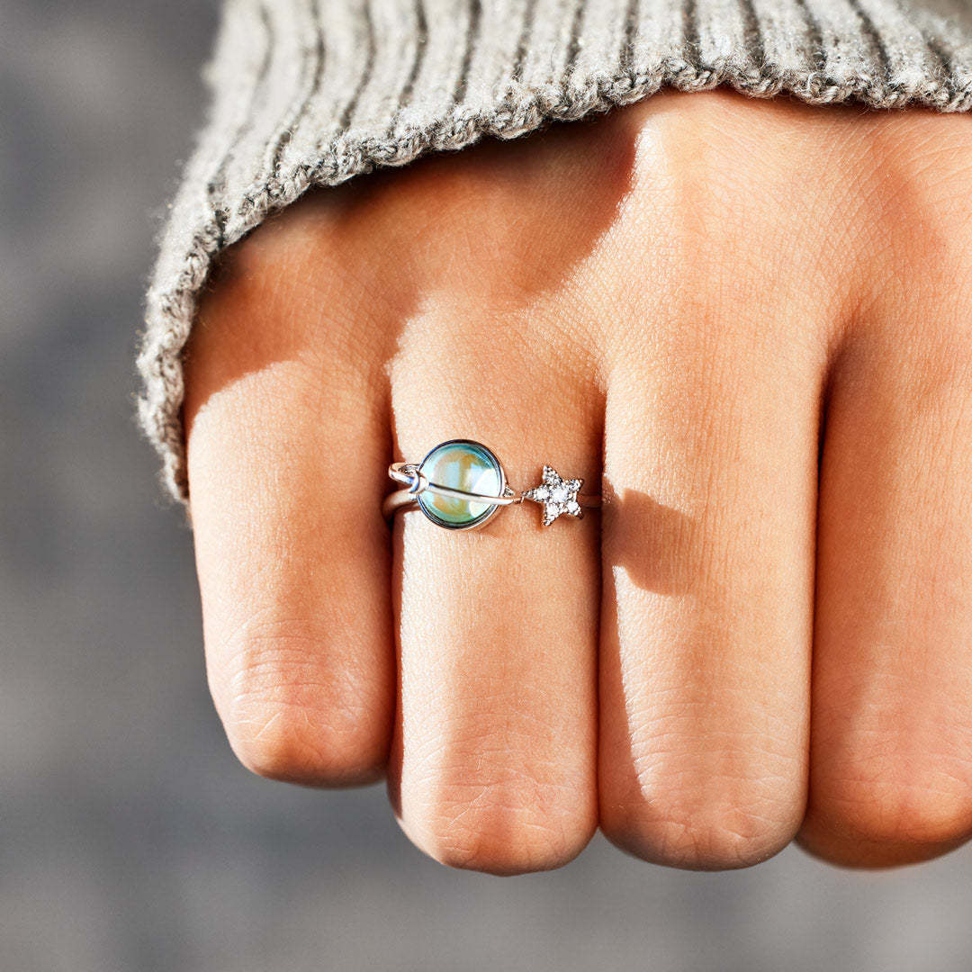 To My Daughter Rotatable Star Moon Anxiety Ring With Gift Card for Women Vintage Opal Planet Relief Spinner Fidget Rings Jewelry