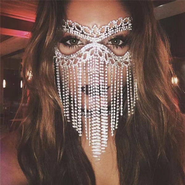 Belladonna Rhinestone Chain Veil Mask