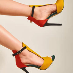 2022 New Summer Yellow High Heels Women Gladiator Sandals Ankle Buckle Strap Fashion Stripper Ladies Shoes  zapatillas mujer