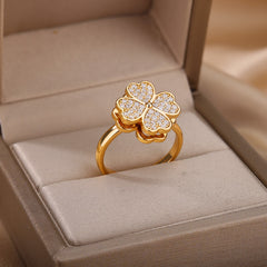 Heart Four Leaf Clover Rings for Women Adjustable Lucky Stainless Steel Ring 2023 Trend Wedding Luxury Jewelry anillos mujer