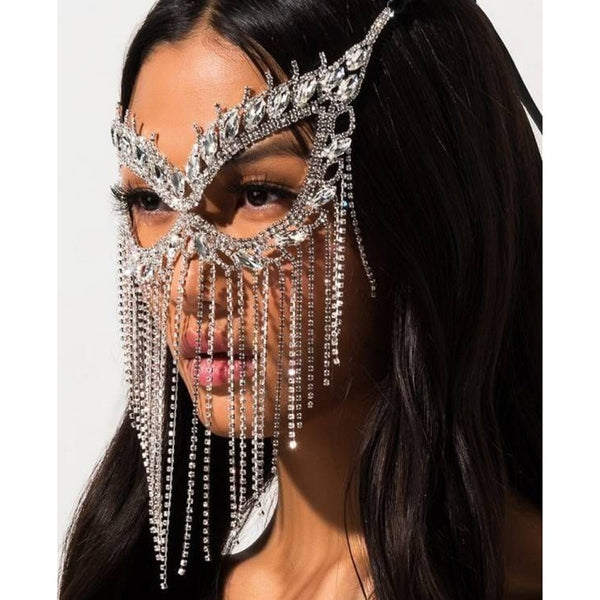 Belladonna Rhinestone Chain Veil Mask
