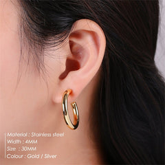 2022 New Stainless Steel Hoop Earrings for Women Stackable C Shape Gold Color Large Circle Punk Hip Hop Earring Fashion Jewelry