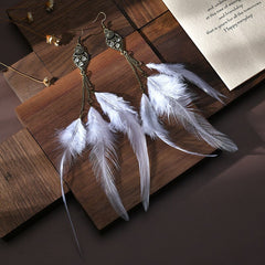 Feather Earrings For Women Bohemian Vintage Leaf Feather Long Tassel Dangling Earring Party Jewelry