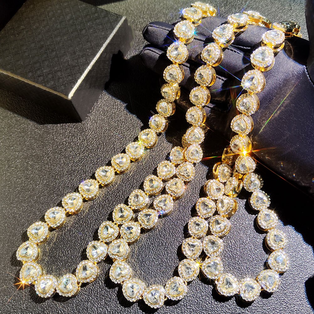 Iced Out Heart Shape Cuban Link Chain Necklace