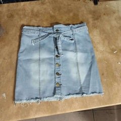 High Waist High Elastic Lace Up Denim Skirt Women Summer Single Breast Worn Blue Mini Skirts Sexy Package Hip Tassel Jeans Skirt