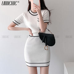 Buttons O-Neck Short-Sleeve Knitting Shirt+Mini Skirt 3-Piece Set Women&#39;s Sweater Cardigan Summer Fall 2021 New Korea Sweet Suit