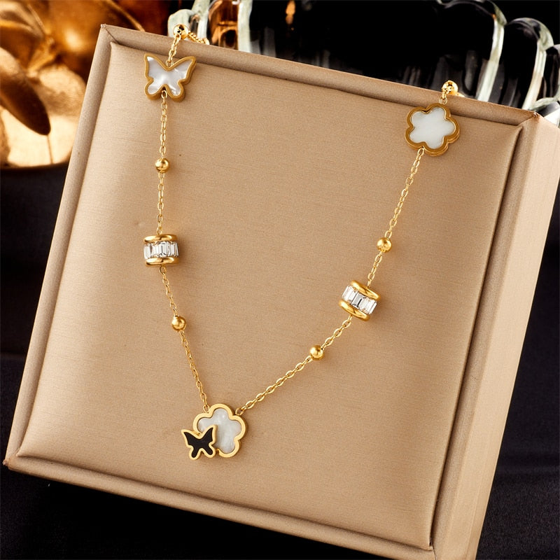 Butterfly Flower Pendant Necklace