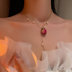 Immortal Rose Flower Pendant Necklace with Freshwater Pearl