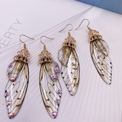 Handmade Butterfly Wing Drop Earrings with Foil Rhinestones