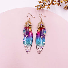 Handmade Butterfly Wing Drop Earrings with Foil Rhinestones