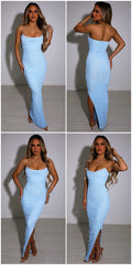 Mesh Sexy Robe Strapless Backless Sleeveless Split Dress