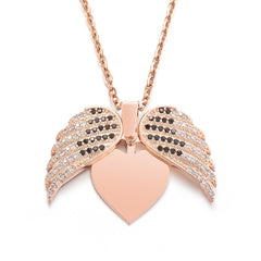 Personalized Women Chain Necklace Custom Engraved Heart Name Openable Heart Crystal Wings Pendant Neklace Valentine Day Gift