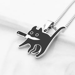 2023 Hip Hop Titanium Steel Killer Cat Necklace For Women Men Cute Punk Retro Doodle Black Cat Pendant Chain New Jewelry Gift