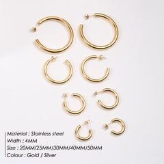 2022 New Stainless Steel Hoop Earrings for Women Stackable C Shape Gold Color Large Circle Punk Hip Hop Earring Fashion Jewelry