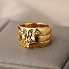 David Eye Rings For Women Stainless Steel Gold Plated Vintage Face Stack Finger Ring Set Handmade emo Jewelry кольца anillos