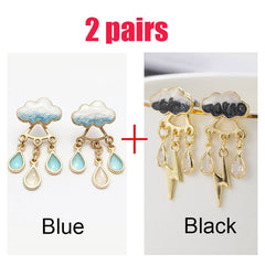 Cute Cloud Blue Rain Drop Dangle Earrings