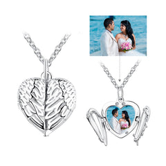 ELESHE 925 Sterling Silver Angel Wing Necklace Pendant for Women Long Chain Necklaces Personalized Custom Photo Heart Jewelry