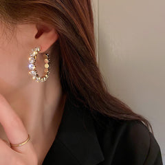 Shiny Luxury Hoop Earrings Round Green Zircon Crystal