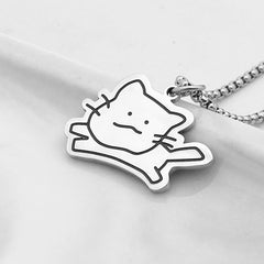 2023 Hip Hop Titanium Steel Killer Cat Necklace For Women Men Cute Punk Retro Doodle Black Cat Pendant Chain New Jewelry Gift