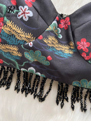 SINGREINY Embroidery Chinese Women Summer Set 2022 Zipper 2 Piece Sets Tassel Retro Sexy Slim Vacation Beach Two Piece Sets