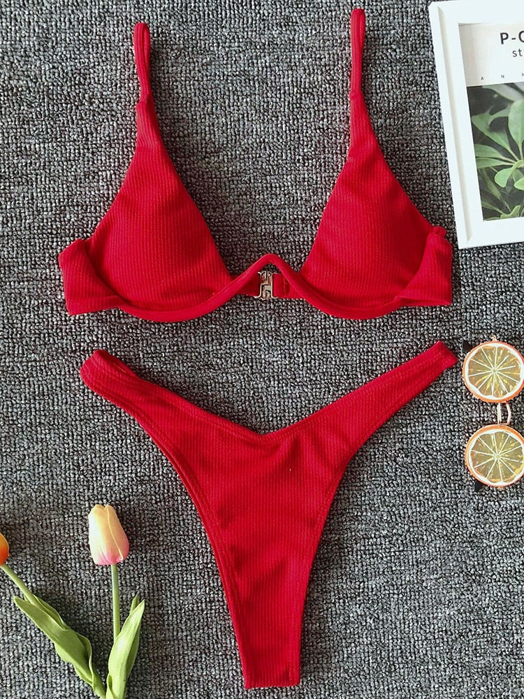 Solara V-Bar Underwire Ribbed Bikini Two-piece