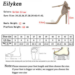 Eilyken 2022 New Summer Ankle Buckle Strap Sandals Shoes Fashion Bling Open Toe Cover Heels Woman Sequins PVC Transparent shoes