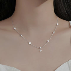 Inlaid Zircon Four-leaf Flower Chain Necklace