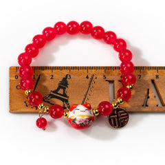 Contracted Red Beads Ceramic Bracelet Hand Woven Rope Beaded Plutus Cat Stretch Bracelet #Z684
