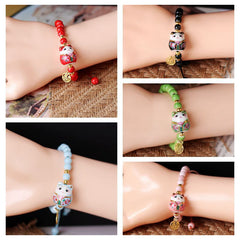 Chinese Style Cute Ceramic Fortune Cat Fu Bracelet Kawaii Fortune Wish Men Women Red String Bracelet Fashion Jewelry