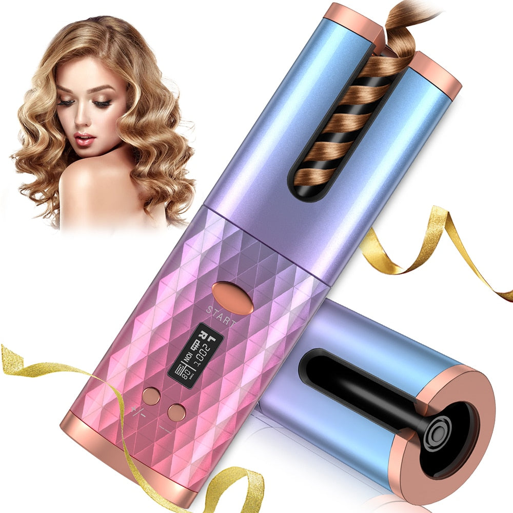 Wireless Auto Curling Iron Hair Iron Curler USB Rechargeable Rotating Hair Curler