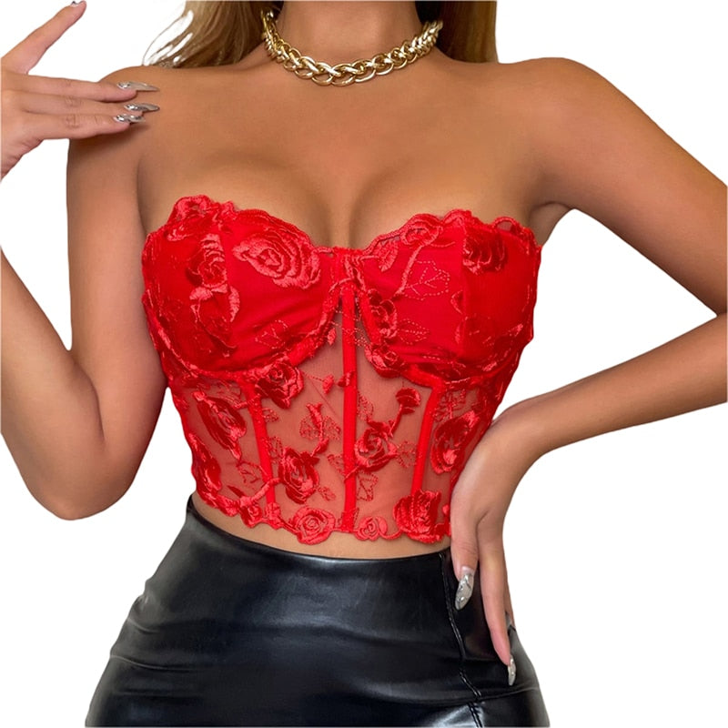 Women's Tube Top Camisole Adult Solid Color Lace Hollow-Out Sleeveless Backless Spaghetti Strap Crop Tops Summer Camis