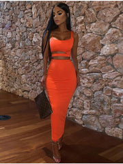 NewAsia 2 Layers Long Skirts Two Piece Set Summer Party Wear Women Two Piece Outfits Sexy Sleeveless Plus Size 2 Piece Skirt Set