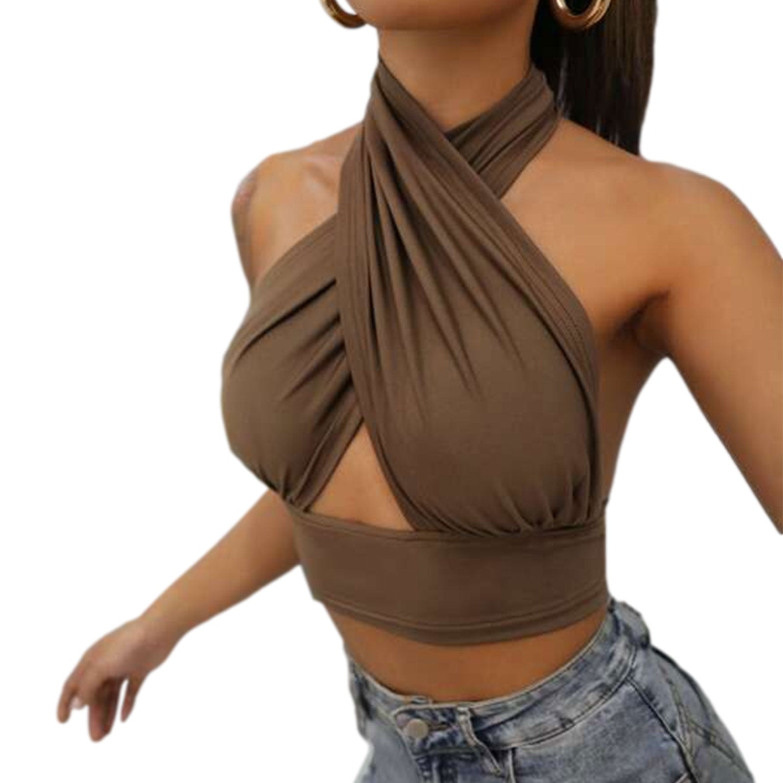 Zinnia Cross-Halter Cutout Crop Top One-piece