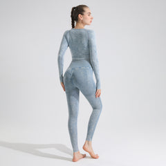 Women Seamless High Waist Yoga Set Long Sleeve Crop Top High Waist Leggings