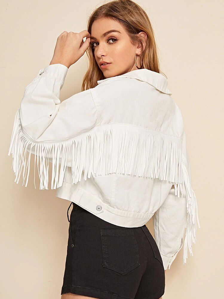 Slim Fit Tassel Short Denim Jacket