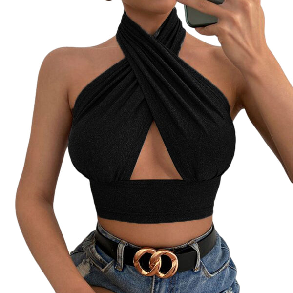 Zinnia Cross-Halter Cutout Crop Top One-piece