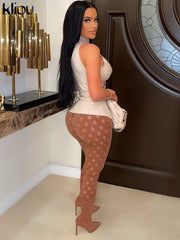 Kliou Ribbed Hollow Out Tops Women Sexy Solid Mock Neck Sleeveless Undefined Cleavage Skinny T-shirt Streetwear Female Vest