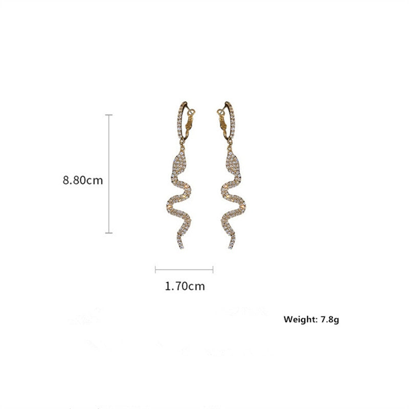 Long Tassel Rhinestone Drop Earrings - Snake Shape Crystal Dangle Earrings