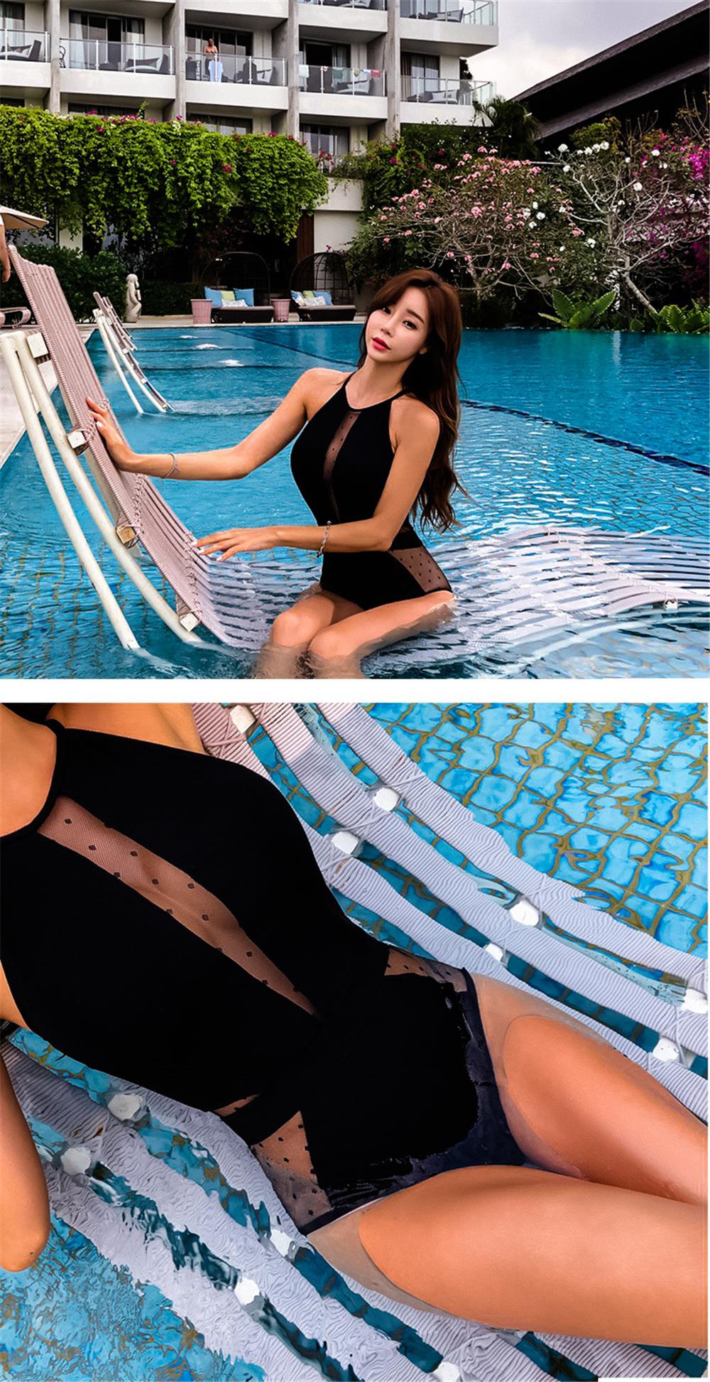 Lilly at the lake Mesh Cut Hollow Out Deep V Neck High Waist Swimsuit one piece