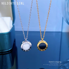 Stainless Steel Roman Numeral Dial Pendant Necklace