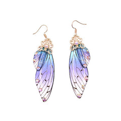 Handmade Butterfly Wing Drop Earrings with Foil Rhinestones