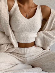 NewAsia Fluffy Two Piece Set Lounge Sexy 2 Piece Set Women Sweater knit Set Tank Top And Pants Casual Homewear Outfits Home Suit