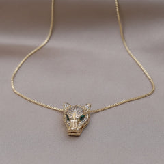 Copper Inlaid Zircon Leopard Pendant Necklace Sexy Clavicle Necklace