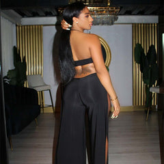 Halter Plus Size Jumpsuit Women Summer Bandage Hollow Out Loose Jumpsuits for Women Clubwear High Slit Black Sexy Jumpsuit S-5XL