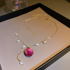 Immortal Rose Flower Pendant Necklace with Freshwater Pearl