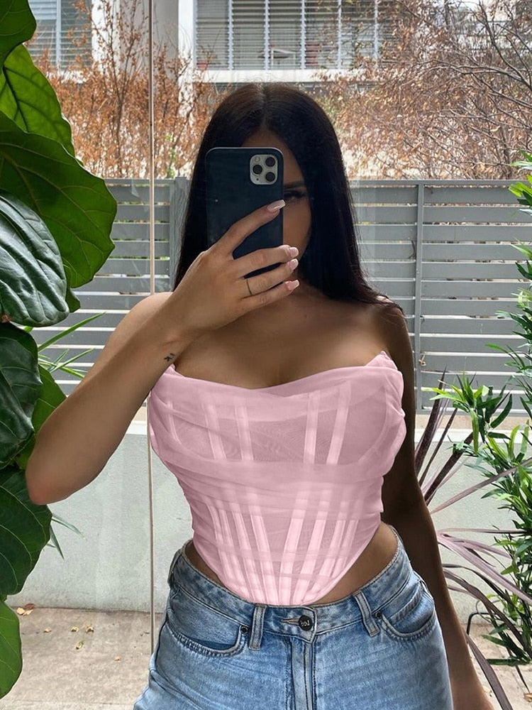 Ottilie Strapless Mesh Bustier Crop Top One-piece