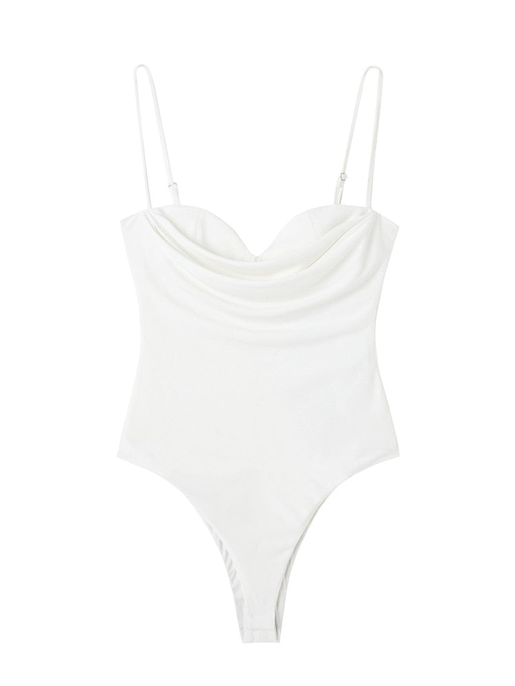 Bodysuits For Women 2022 Fashion Sweetheart Neck Draped Bodysuit Sleeveless Spaghetti Strap Skinny Night Out Sexy Bodysuit Tops